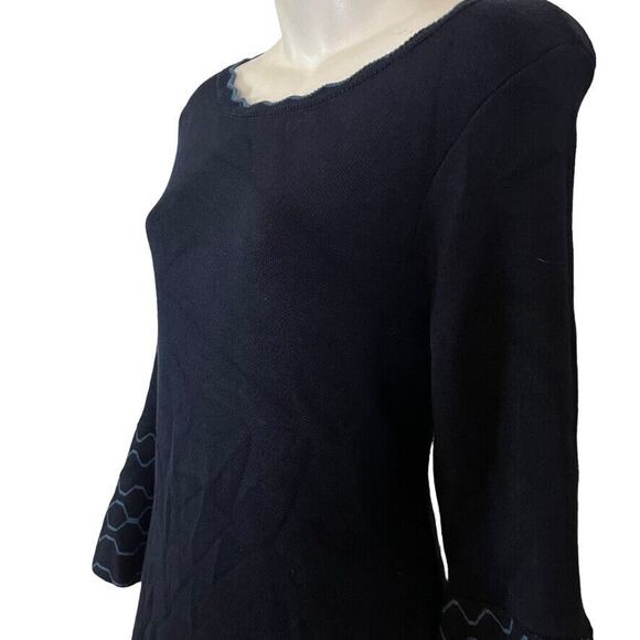 Dressbarn Barn Womens Navy Bell Sleeve Sweater Midi Dress Scalloped Neck sz S - Picture 8 of 16